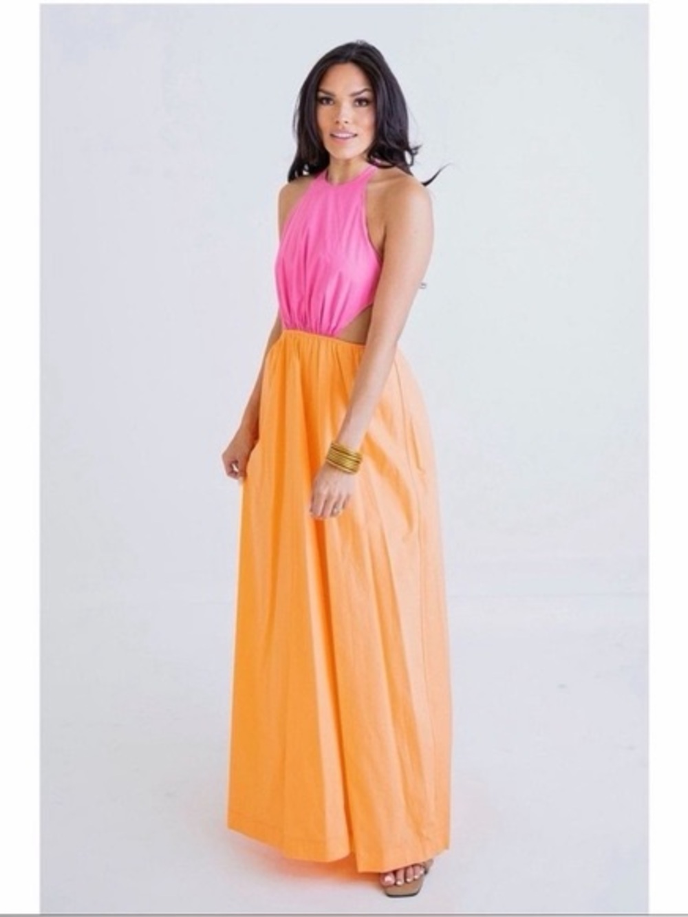 Karlie Pink and Orange Halter Maxi Dress